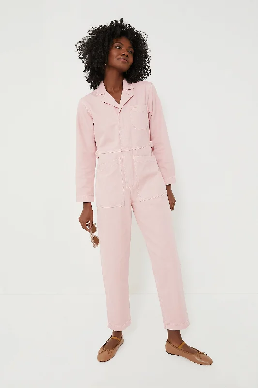 Blush Pink Herringbone Standard Zip Jumpsuit