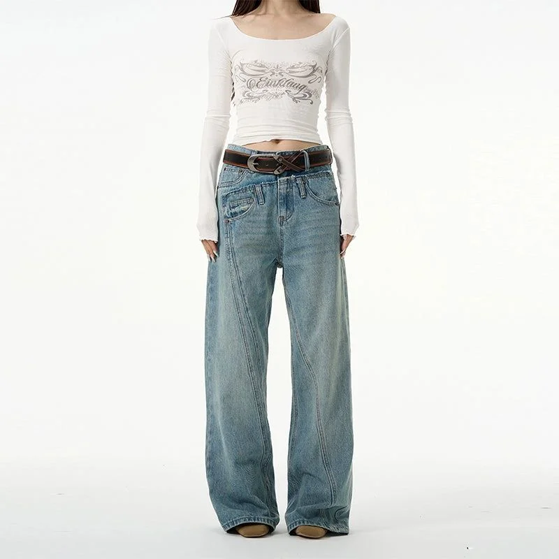 Irregular Seam Line Jeans