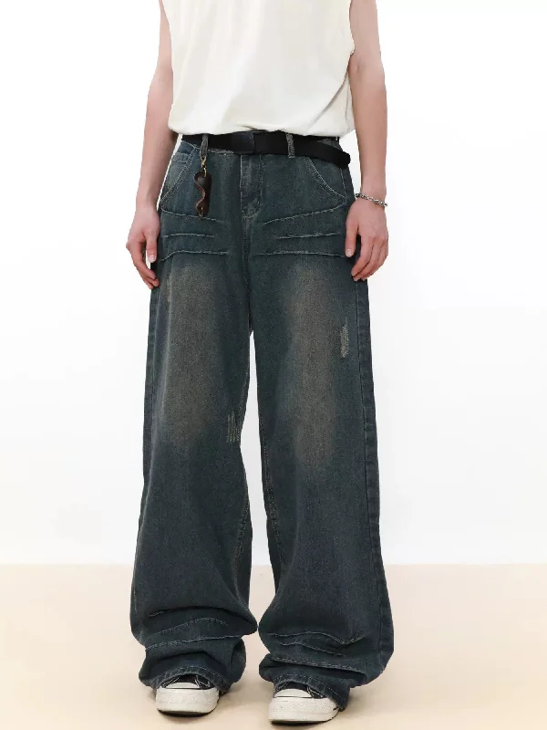 Minimal Distressed Detail Faded Jeans