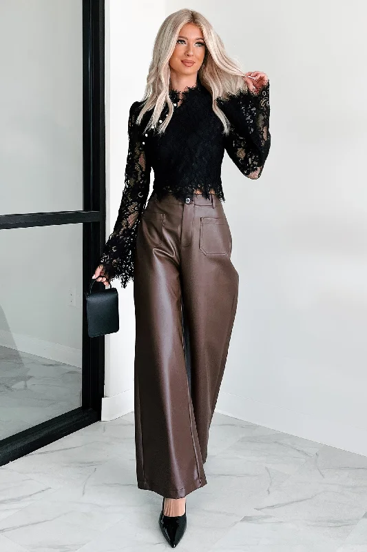 More Than Usual Wide-Leg Faux Leather Pant (Chocolate)