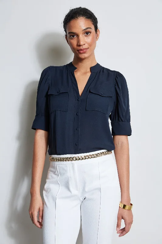 Short Sleeve Silk Utility Shirt