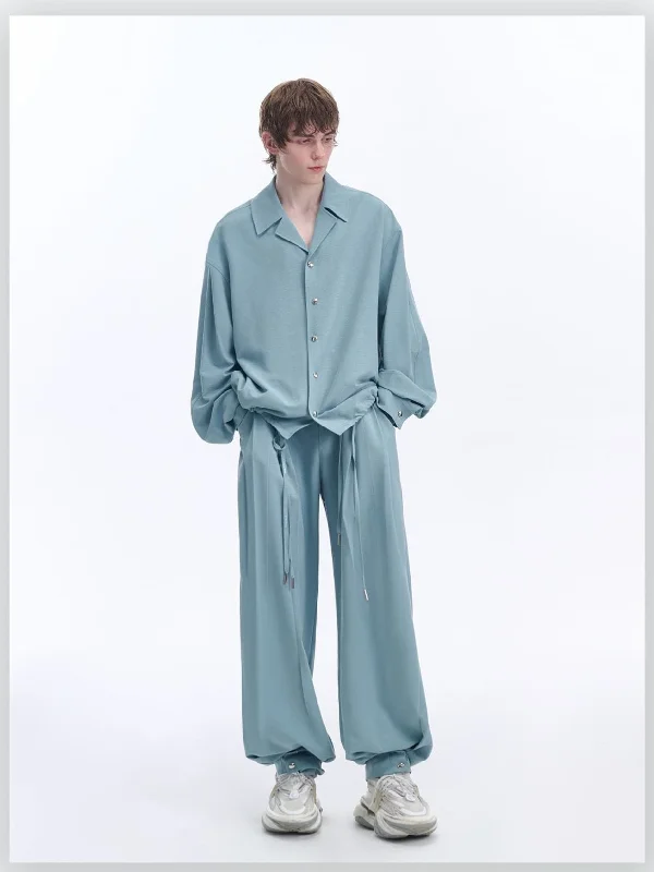 Relaxed Fit Snap Buttons Shirt & Drawstring Pants Set