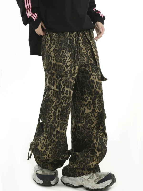 Side Drawstring Leopard Cargo Pants