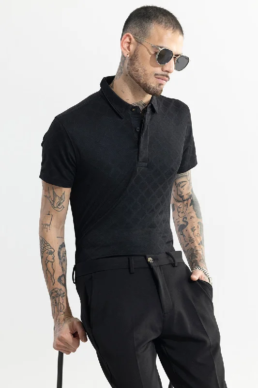 Quad Zig Black Polo T-Shirt