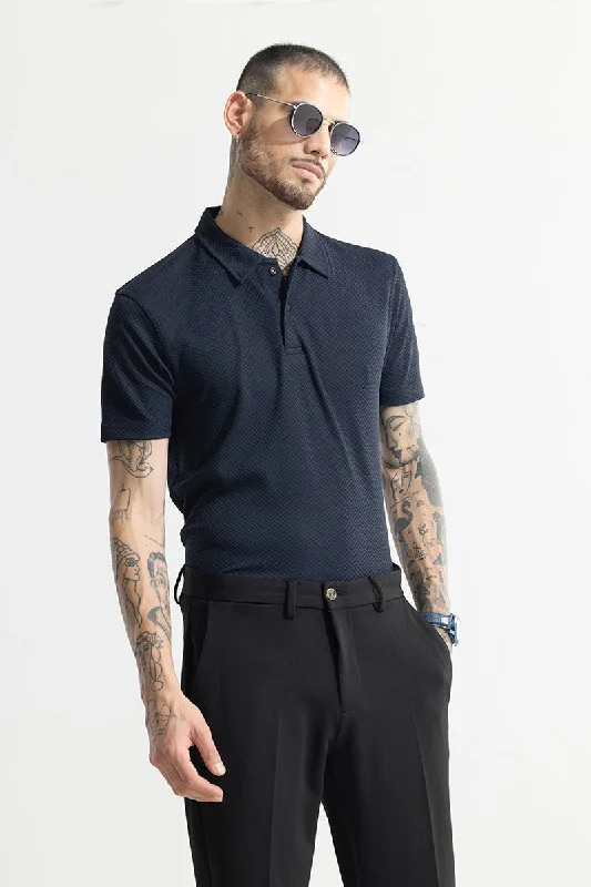 Triline Knit Navy Polo T-Shirt