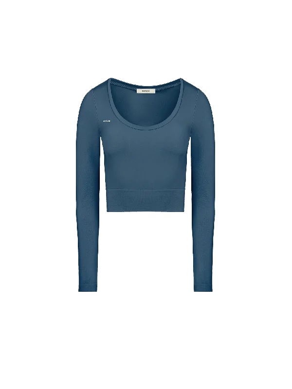 Women's Plant-Stretch Long Sleeve Cropped Top—storm blue