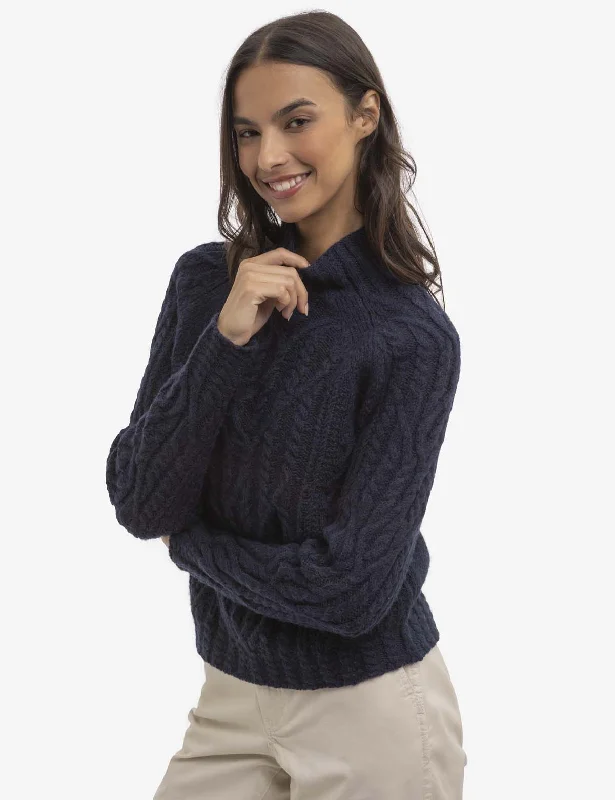 CHUNKY MOCK NECK CABLE SWEATER