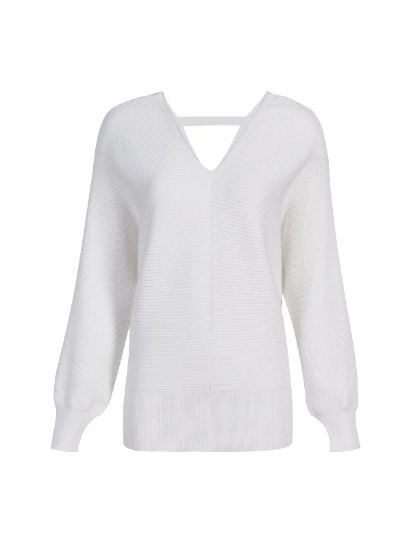 Double V-Neck Ribbed Dolman Sweater