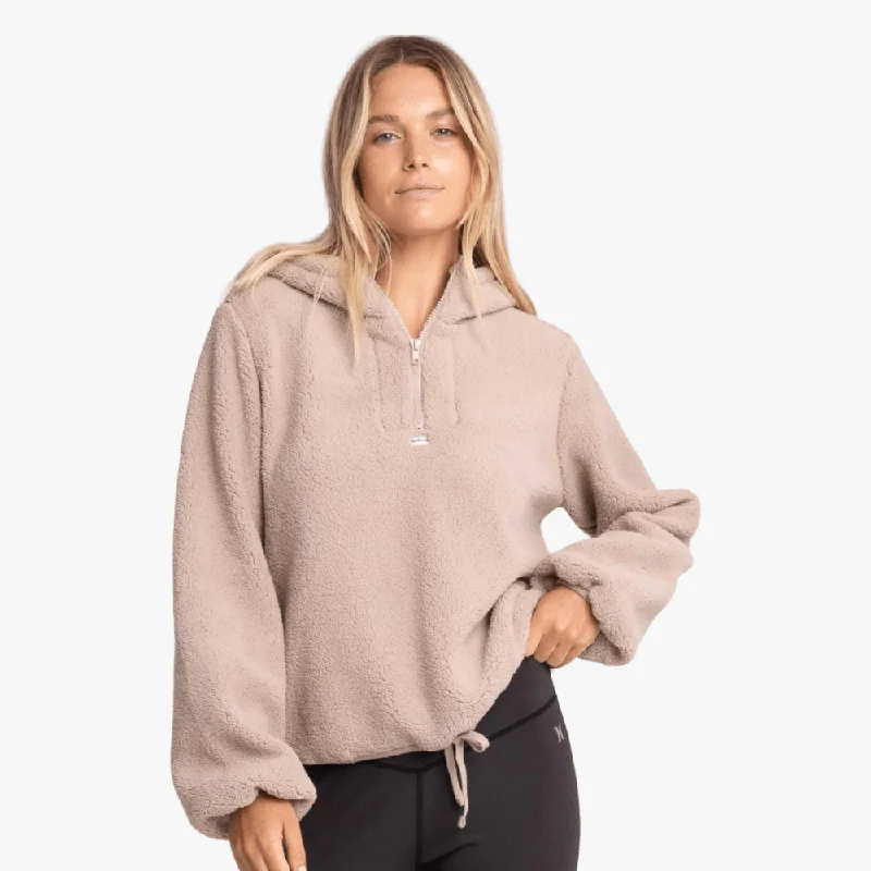 Hurley Ladies Quarter Zip Sherpa Sweater Simply Taupe