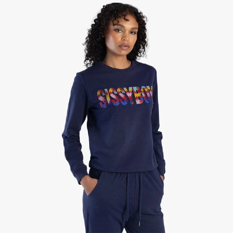 Sissy Boy Womens Colourful Bling Logo Sweater Navy