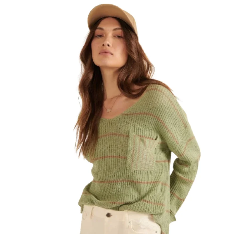 Striped Rib-knit Oversized Pocket Sweater