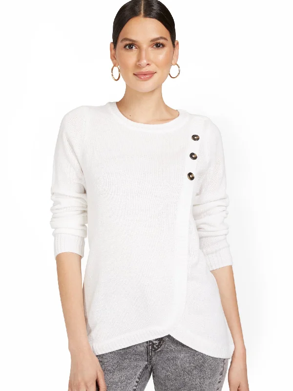 Three-Button Overlapped Tunic Sweater