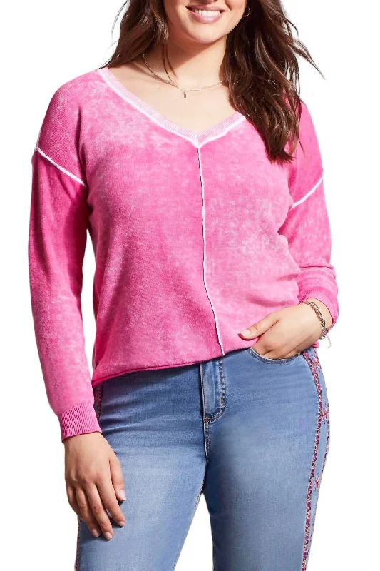 V-Neck Sweater In Hot Pink-Tribal