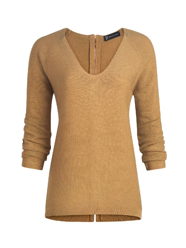 Zip-Back V-Neck Sweater