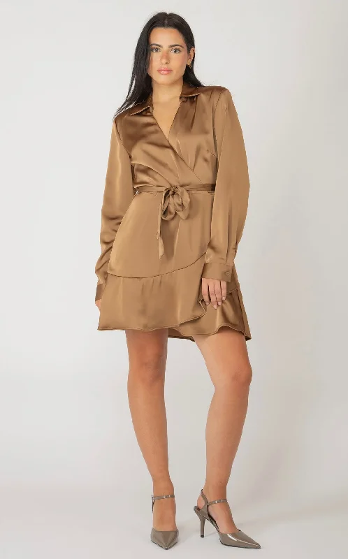 Caramel Wrap Mini Dress