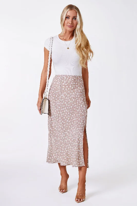 Eliya Taupe Floral Skirt