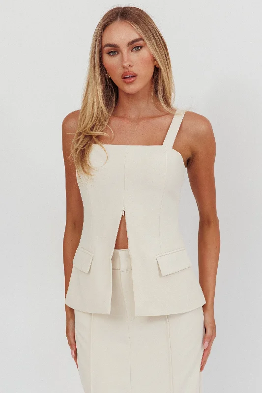 Like I Do Front Zip Sleeveless Top Cream