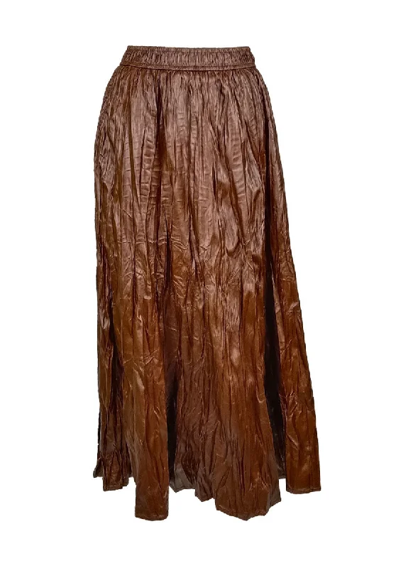 N240019 Irregular Pleated Printed Long Skirt *Brown