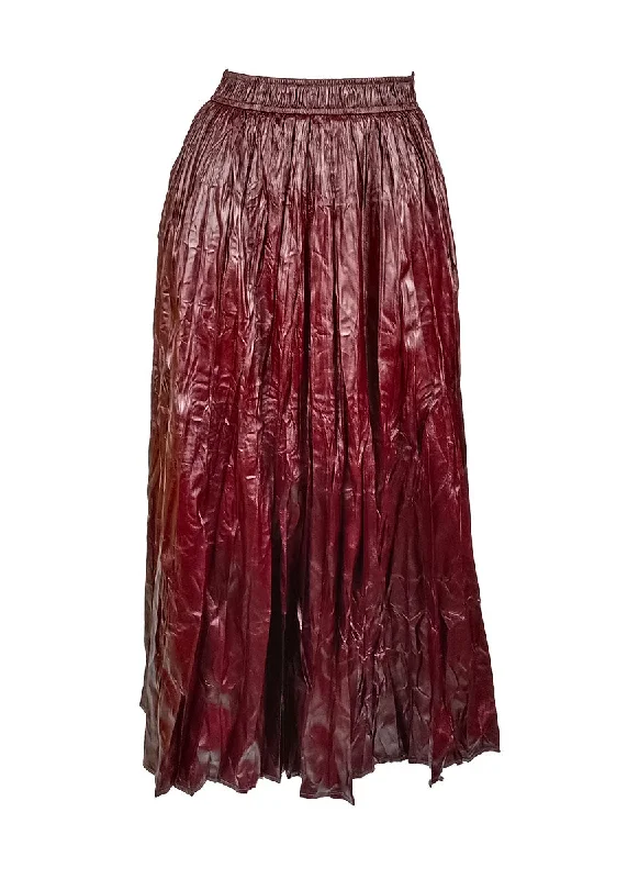 N240019 Irregular Pleated Printed Long Skirt *Wine Red