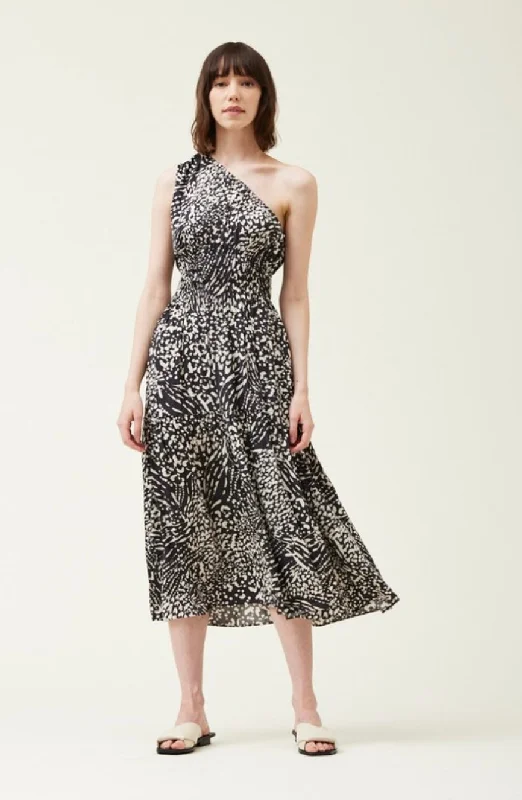 Printed One Shoulder Midi Dress