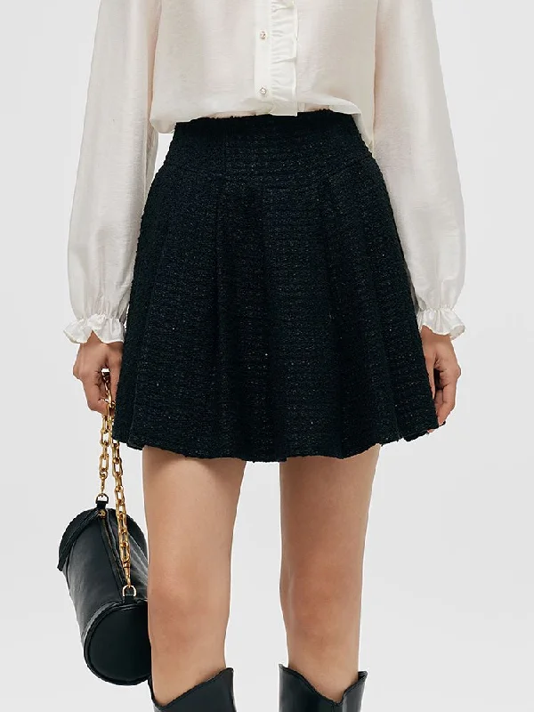 Tweed Sequins A-Line Pleated Women Skirt