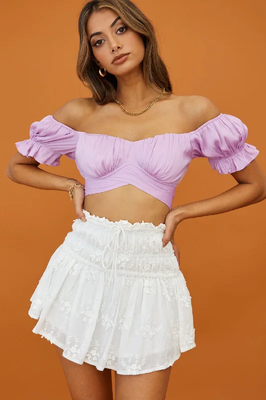 Linka Off-Shoulder Tie-Back Crop Top Lilac