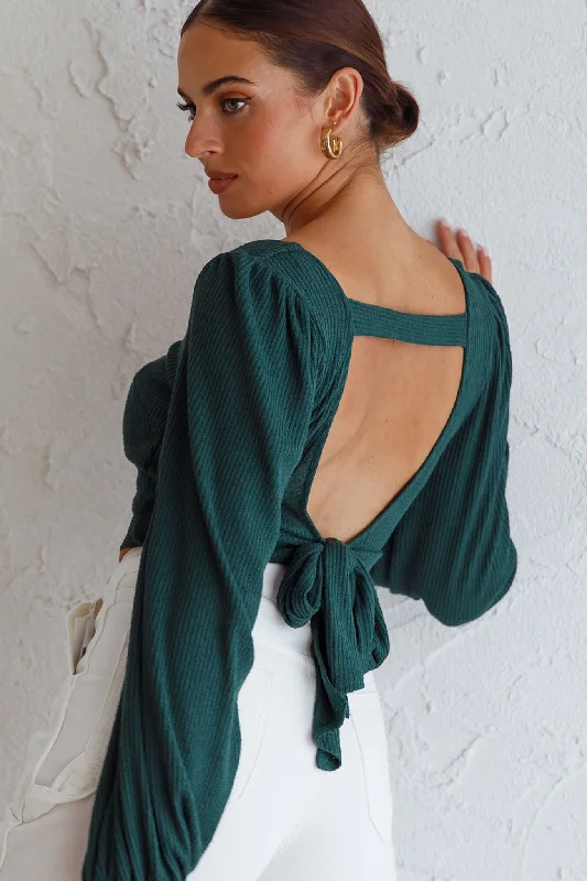 Love Like This Long Sleeve Open Back Crop Top Emerald Green