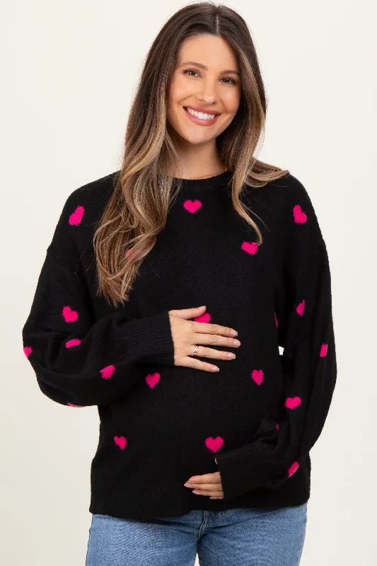 Black Heart Print Oversized Maternity Sweater