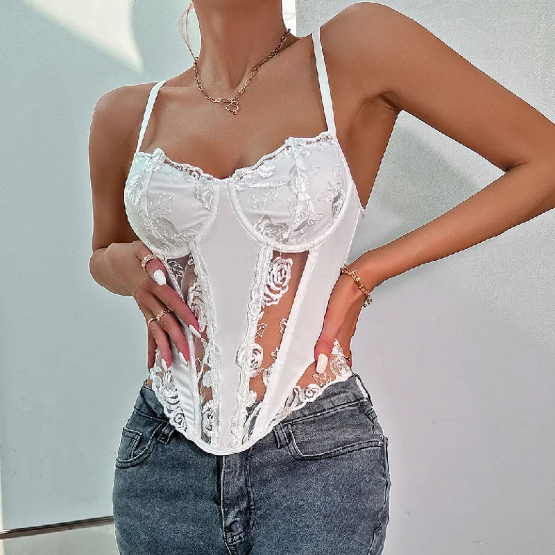 Mesh Sleeveless Corset Top - White