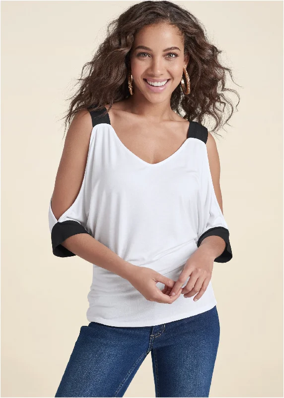 Cold Sholder Color Block Top - White & Black