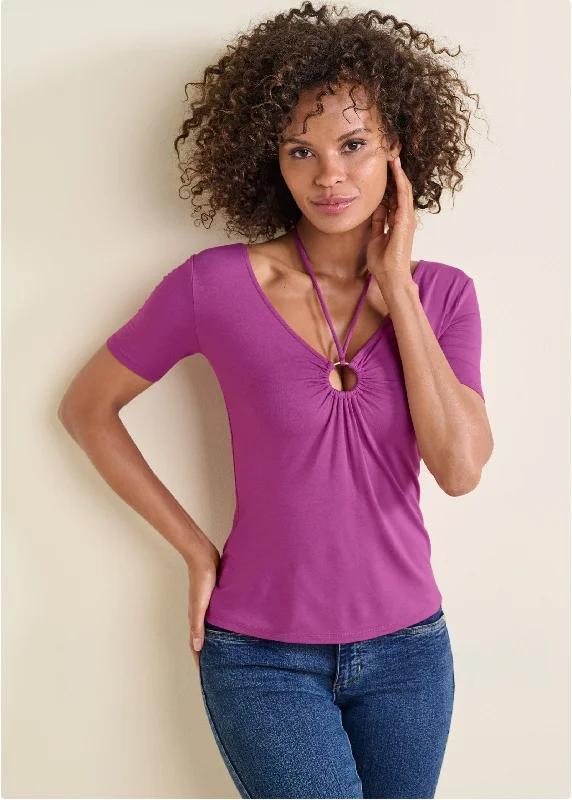 Ruched Ring Top - Dark Pink