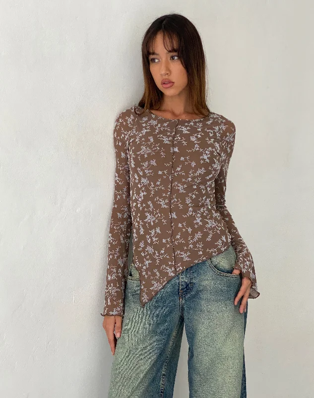 Zest Mesh Long Sleeve Top in Botanist Flock Dark Taupe