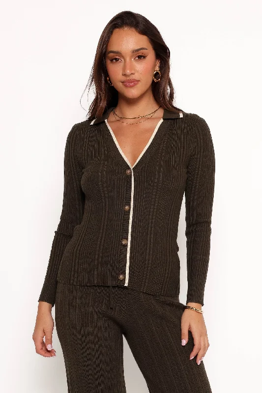 Alondra Cardigan Knit Top - Olive