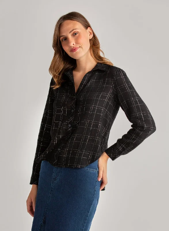 Long Sleeve Button Down - Black Lurex