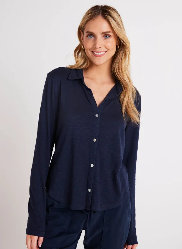 Long Sleeve Knit Button Down - Endless Sea