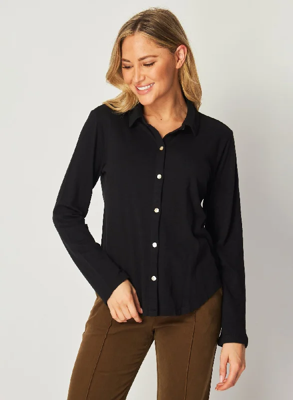 Long Sleeve Knit Button Down - Black