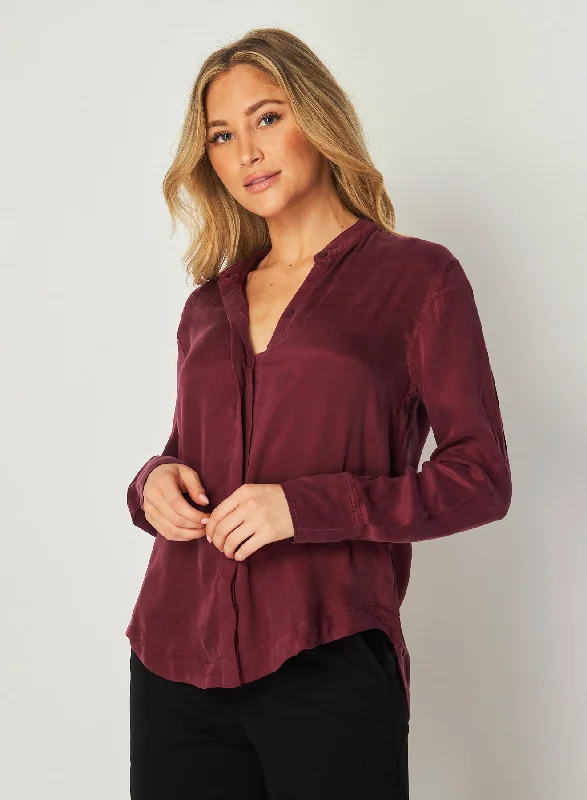 Mandarin Collar Button Down - Deep Plum