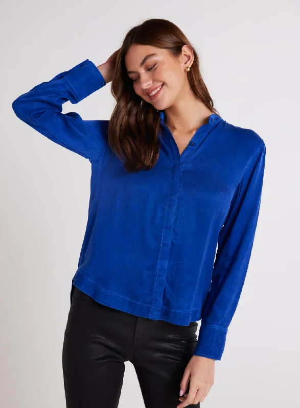 Mandarin Collar Button Down - Rich Cobalt