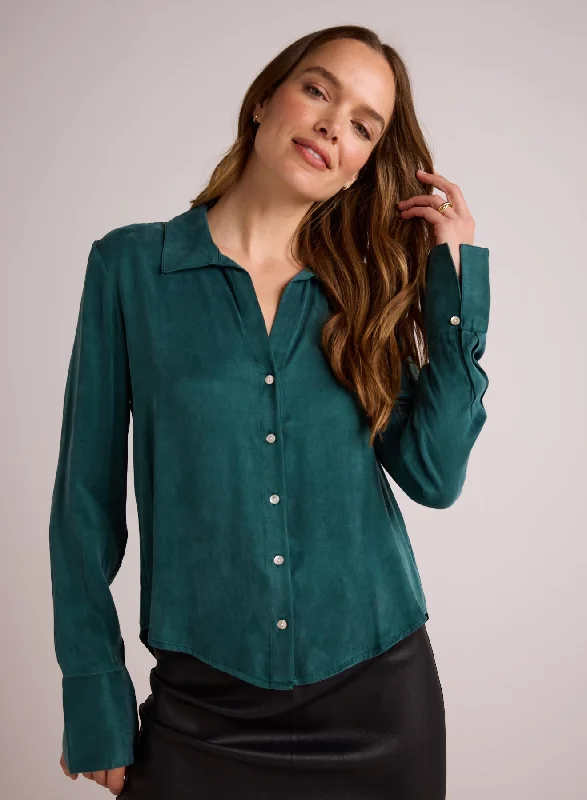 Flowy Wide Collar Button Down - Hunter Pine