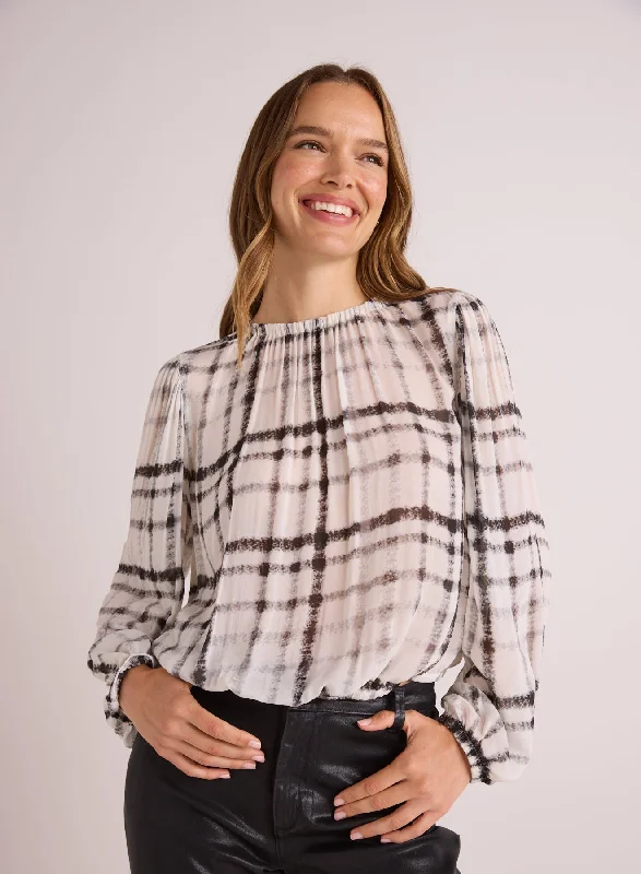 Elastic Shirred Top - Brushed Plaid Print