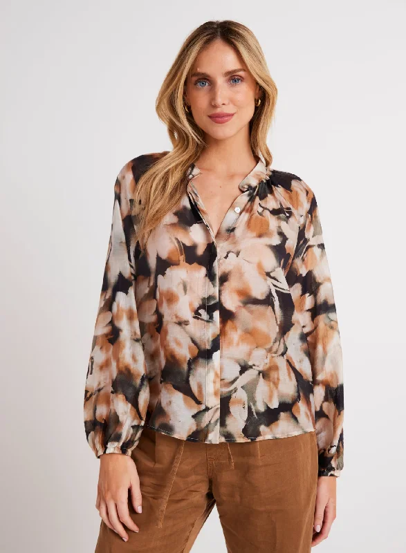 Long Sleeve Shirred Raglan Shirt - Harvest Floral Print