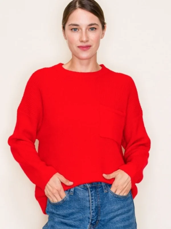 Bright Red Pocket Sweater