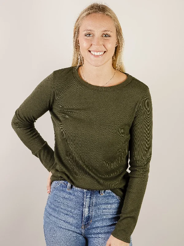 Olive Crewneck Basic Ribbed Top