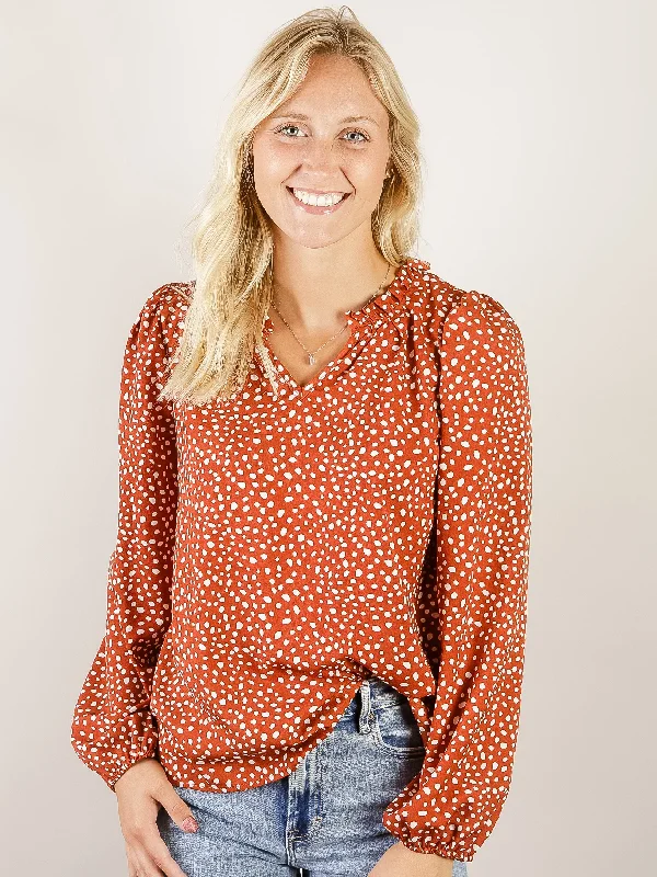 Rust Polka Dot Print Blouse