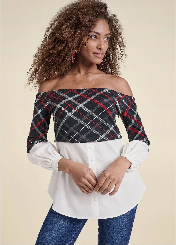 Off-The-Shoulder Blouse - Black Multi